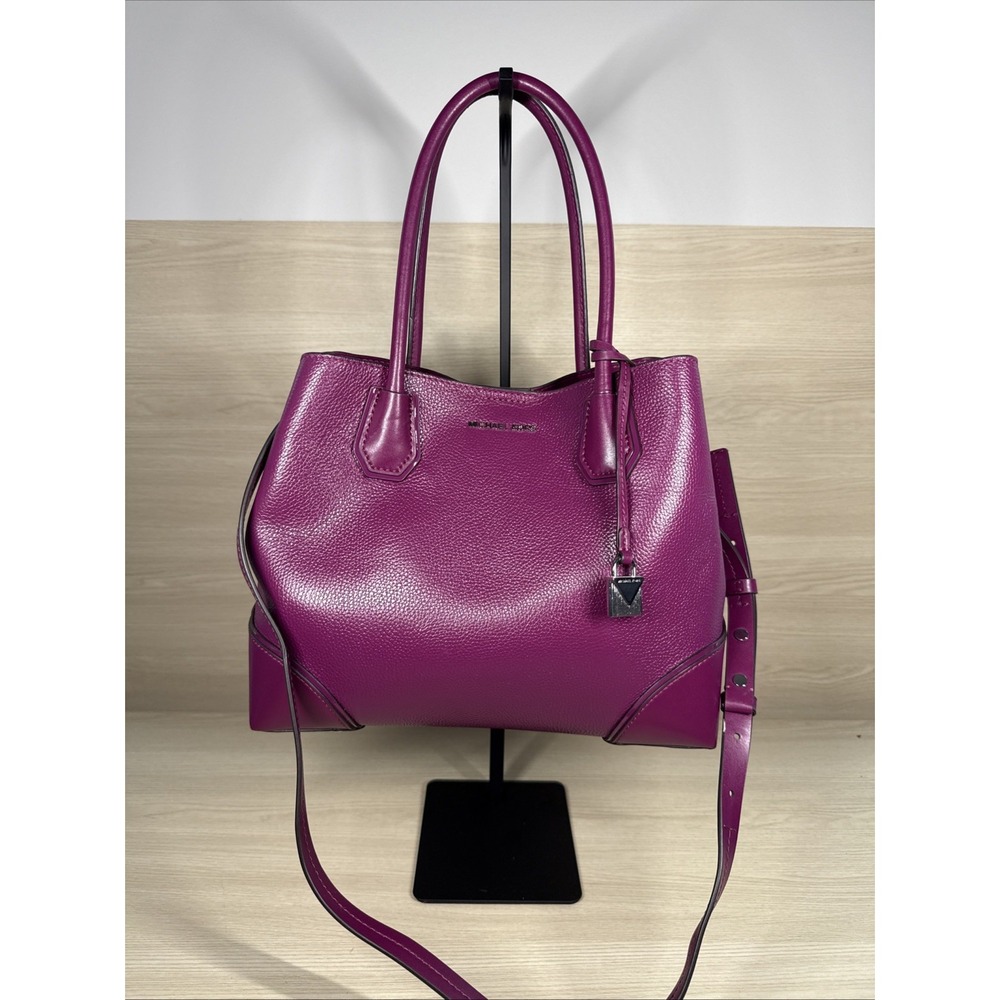 MICHAEL KORS STUDIO Mercer Purple‎ Magenta Leather Large Convertible Tote Bag